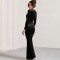 Sexy slit square neck dress, fashionable and elegant velvet pleated dress