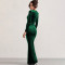 Sexy slit square neck dress, fashionable and elegant velvet pleated dress