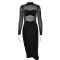 Fashionable and sexy mesh transparent hip hugging long skirt, new hot selling pleated slim fit dress