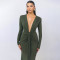 Winter fashion sexy deep V-neck ribbon long dress new spicy girl slit slim fit dress