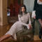 New French style hip hugging long skirt with lace long sleeves and round neck, fish tail slim fit dress
