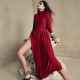 New slim fit solid color women's dress long sleeved backless side slit pleated sexy dress