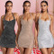 Fashionable women's sexy neck hanging, diamond hot stamping, slim fit, hip hugging dress