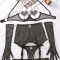 Internet celebrity lingerie with exposed chest, heart-shaped chain, sexy perspective mesh five piece set