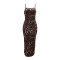 Sling slit long skirt paired with fashionable fur long sleeved printed two-piece set without hat