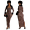 Sling slit long skirt paired with fashionable fur long sleeved printed two-piece set without hat