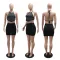 Sexy lace up short cut rhinestone stitched tassel top paired with fashionable hip hugging short skirt solid color two-piece set