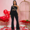 Women's Fashion Single Shoulder Long Sleeve Hot Diamond Splicing jumpsuit Long Pants Bellbottom Pants