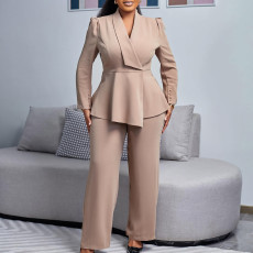 New fashionable and elegant OL ruffled top, wide leg pants, fashionable African suit