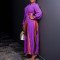 Autumn new style lace up pleated long sleeved color matching elegant cross-border dress