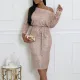 New Slant Collar Glitter One Collar Sexy Banquet Dress Two Piece Set Dress
