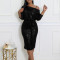 New Slant Collar Glitter One Collar Sexy Banquet Dress Two Piece Set Dress