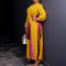 Autumn new style lace up pleated long sleeved color matching elegant cross-border dress