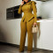 Fashion women's winter new style fashion temperament solid color long sleeved top and pants set