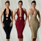 Fashion women's deep V-neck hanging sequin wrapped hip sleeveless dress new