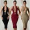 Fashion women's deep V-neck hanging sequin wrapped hip sleeveless dress new