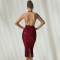 Fashion women's deep V-neck hanging sequin wrapped hip sleeveless dress new
