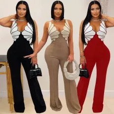V-neck sleeveless slim fit jumpsuit fashionable women's casual sexy pants