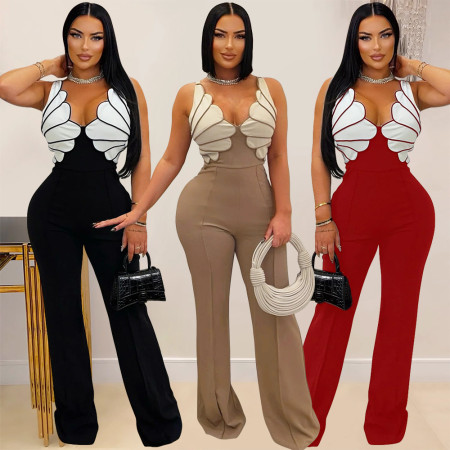V-neck sleeveless slim fit jumpsuit fashionable women's casual sexy pants