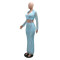 New collar deep V-long sleeved short top paired with hip hugging half skirt sequined two-piece set