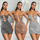 Fashionable women's sexy slim fit short skirt with rhinestone suspender dress