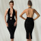 Fashion women's deep V-neck hanging sequin wrapped hip sleeveless dress new