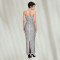 Fashion women's off shoulder rhinestone tight split hip dress