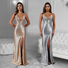 Fashionable women's sexy hot stamping dress with split suspender dress