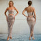 Fashion women's hot pressed diamond sleeveless suspender sexy long skirt two-piece set