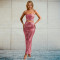 Fashion women's hot pressed diamond sleeveless suspender sexy long skirt two-piece set