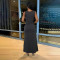 Women's sexy V-neck printed lace up dress, fashionable long skirt, slim fit
