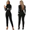 Fashionable women's long sleeved jumpsuit with a high neck and a stylish hot stamping diamond jumpsuit