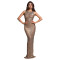 Fashionable women's slim fit bag arm rhinestone hot stamping split dress new