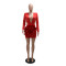 Fashionable and sexy V-neck solid color dress, hip hugging long sleeved skirt, evening gown