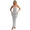 Fashion women's hot pressed diamond sleeveless suspender sexy long skirt two-piece set