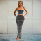 Fashion women's hot pressed diamond sleeveless suspender sexy long skirt two-piece set