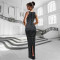 Fashionable women's slim fit bag arm rhinestone hot stamping split dress new