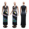 Women's sexy V-neck printed lace up dress, fashionable long skirt, slim fit