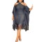 Large sequined fringe batwing sleeve elastic hip hugging dress