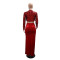 Fashionable round neck sequin short long sleeved top with sexy high slit velvet half area