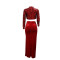 Fashionable round neck sequin short long sleeved top with sexy high slit velvet half area