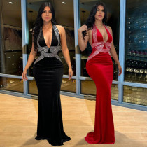 Sexy neck hanging backless dress, fashionable sleeveless hip hugging long dress, party evening gown