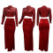 Fashionable round neck sequin short long sleeved top with sexy high slit velvet half area