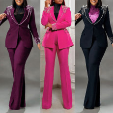 Pearl long sleeved slim fit elastic suit two-piece set