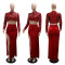 Fashionable round neck sequin short long sleeved top with sexy high slit velvet half area