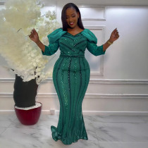 Sexy sequined elastic waist slimming dress
