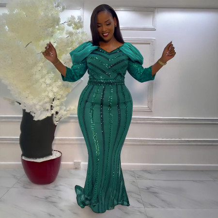 Sexy sequined elastic waist slimming dress