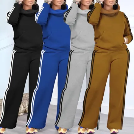 High collar pullover pocket hoodie two-piece set