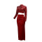Fashionable round neck sequin short long sleeved top with sexy high slit velvet half area