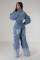 Work pants washed and worn denim jumpsuit jumpsuit with multiple pockets and wide legs